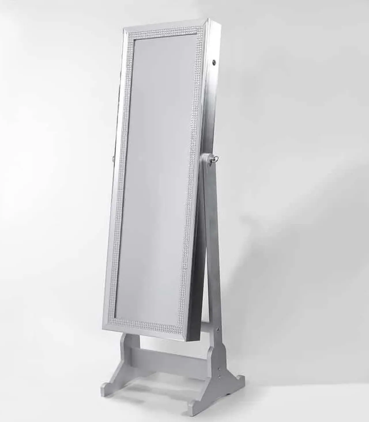 Alt view image 4 of 7 - Bling Classic Silver Full Length Jewelry Cheval Armoire - Makeup Storage | Organizer | Crystal Border | Lockable with LED Lights | Inspired Home