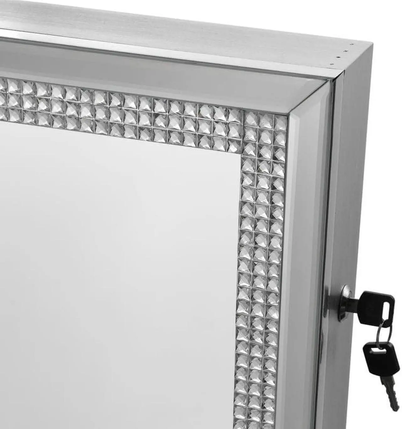 Alt view image 7 of 7 - Bling Classic Silver Full Length Jewelry Cheval Armoire - Makeup Storage | Organizer | Crystal Border | Lockable with LED Lights | Inspired Home