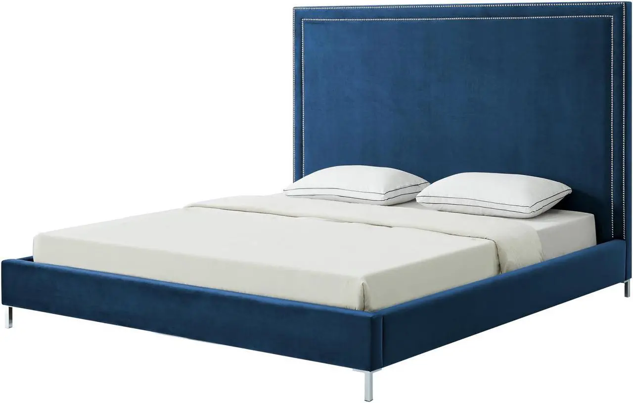 Alt view image 2 of 7 - Mansfield Blue Velvet Platform Bedframe - King Size | Nailhead Trim | Modern and Contemporary | Inspired Home