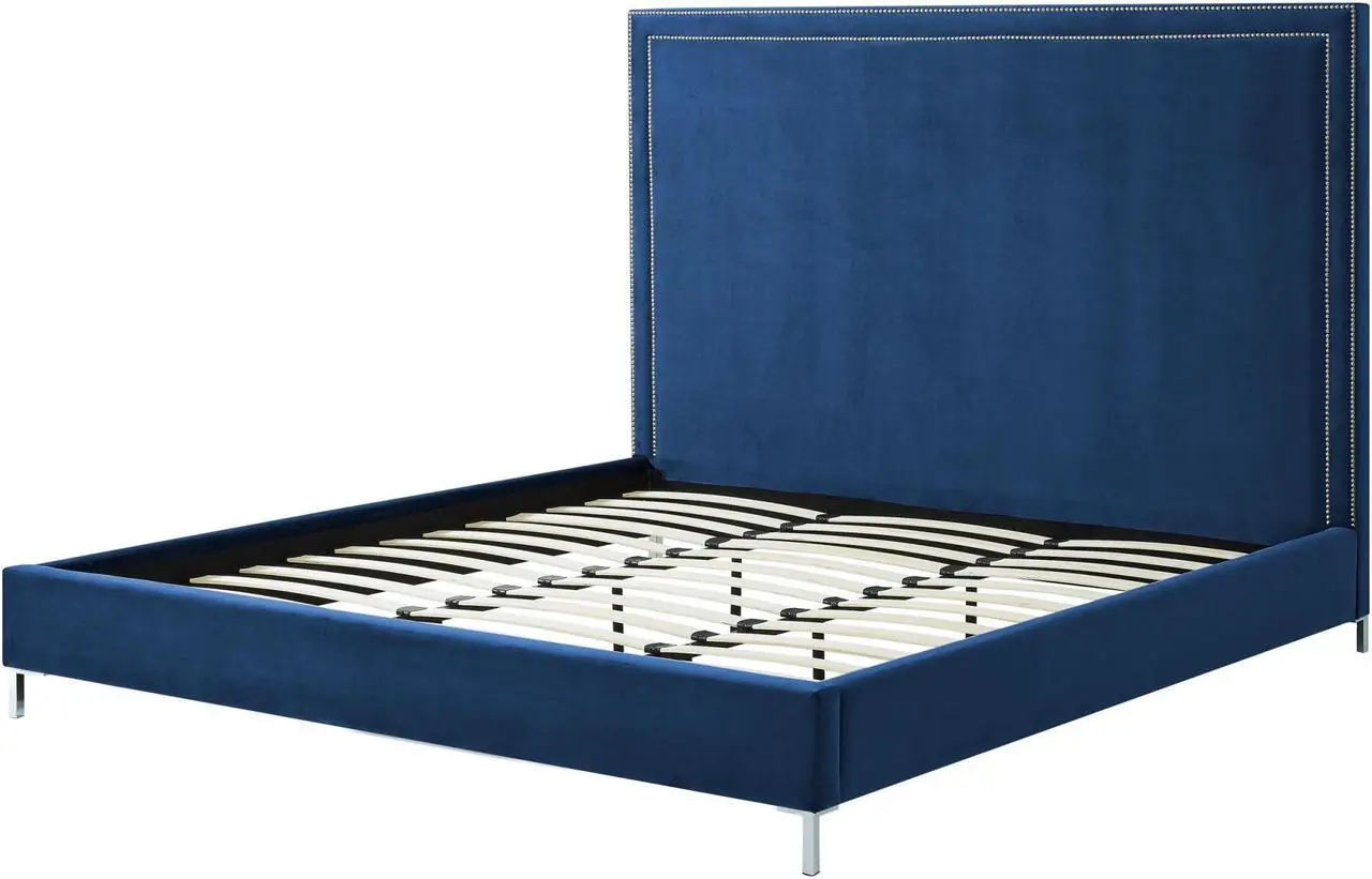 Alt view image 6 of 7 - Mansfield Blue Velvet Platform Bedframe - King Size | Nailhead Trim | Modern and Contemporary | Inspired Home