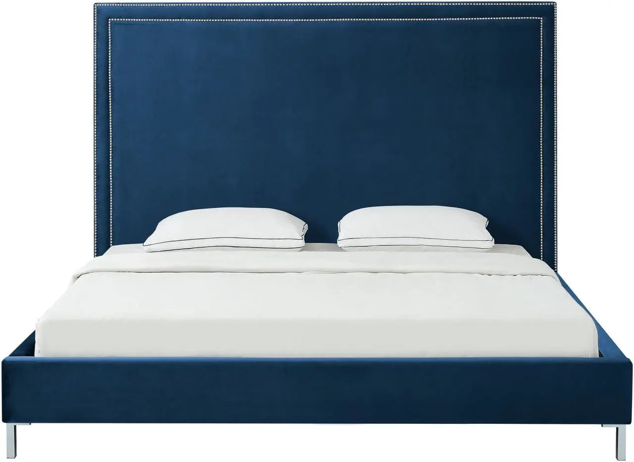 Alt view image 3 of 7 - Mansfield Blue Velvet Platform Bedframe - King Size | Nailhead Trim | Modern and Contemporary | Inspired Home