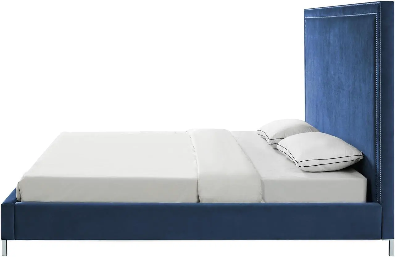 Alt view image 4 of 7 - Mansfield Blue Velvet Platform Bedframe - King Size | Nailhead Trim | Modern and Contemporary | Inspired Home