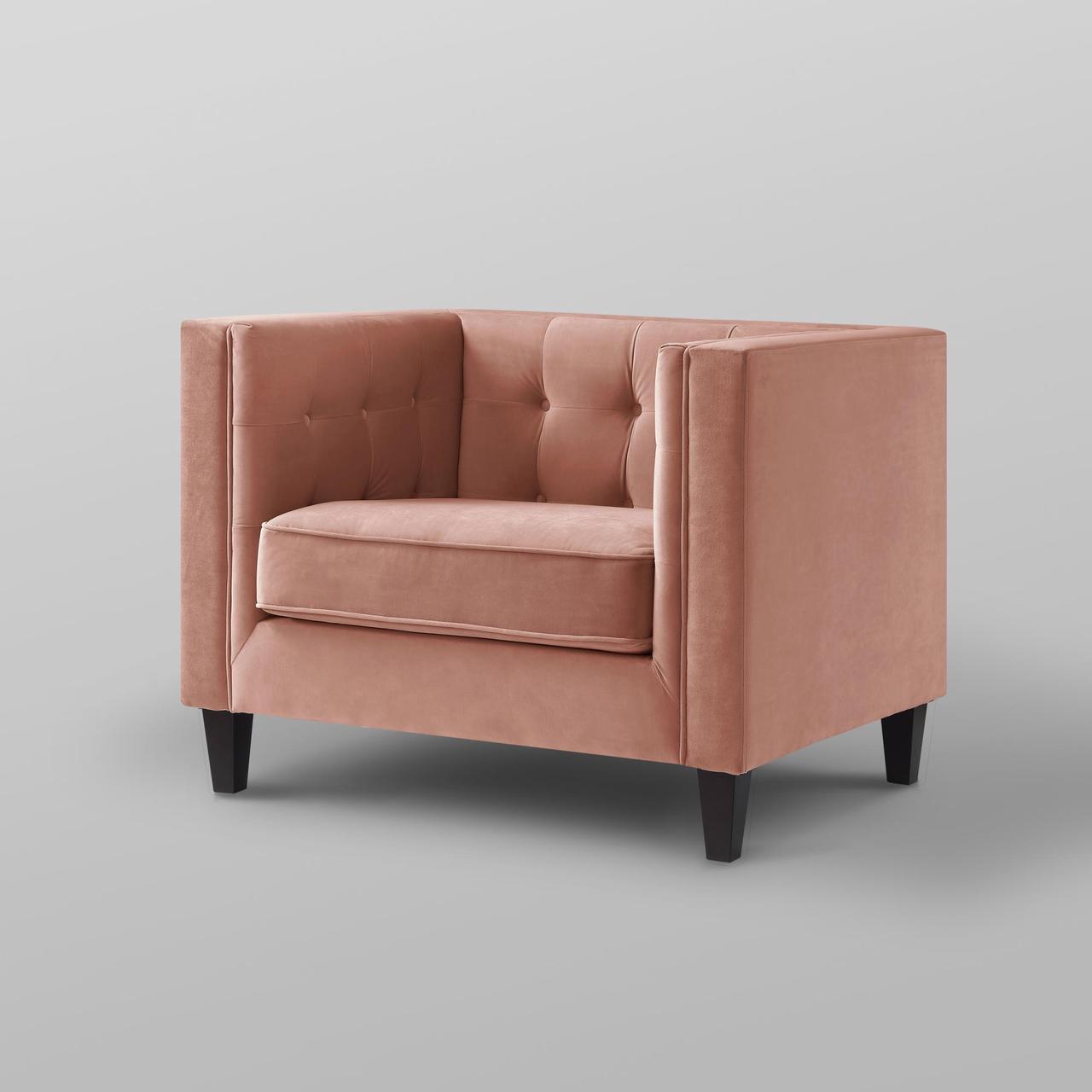 Alt view image 6 of 7 - Kenn Blush Velvet Club Chair or Sofa - Button Tufted | Espresso Tapered Leg | Square Arms | Inspired Home