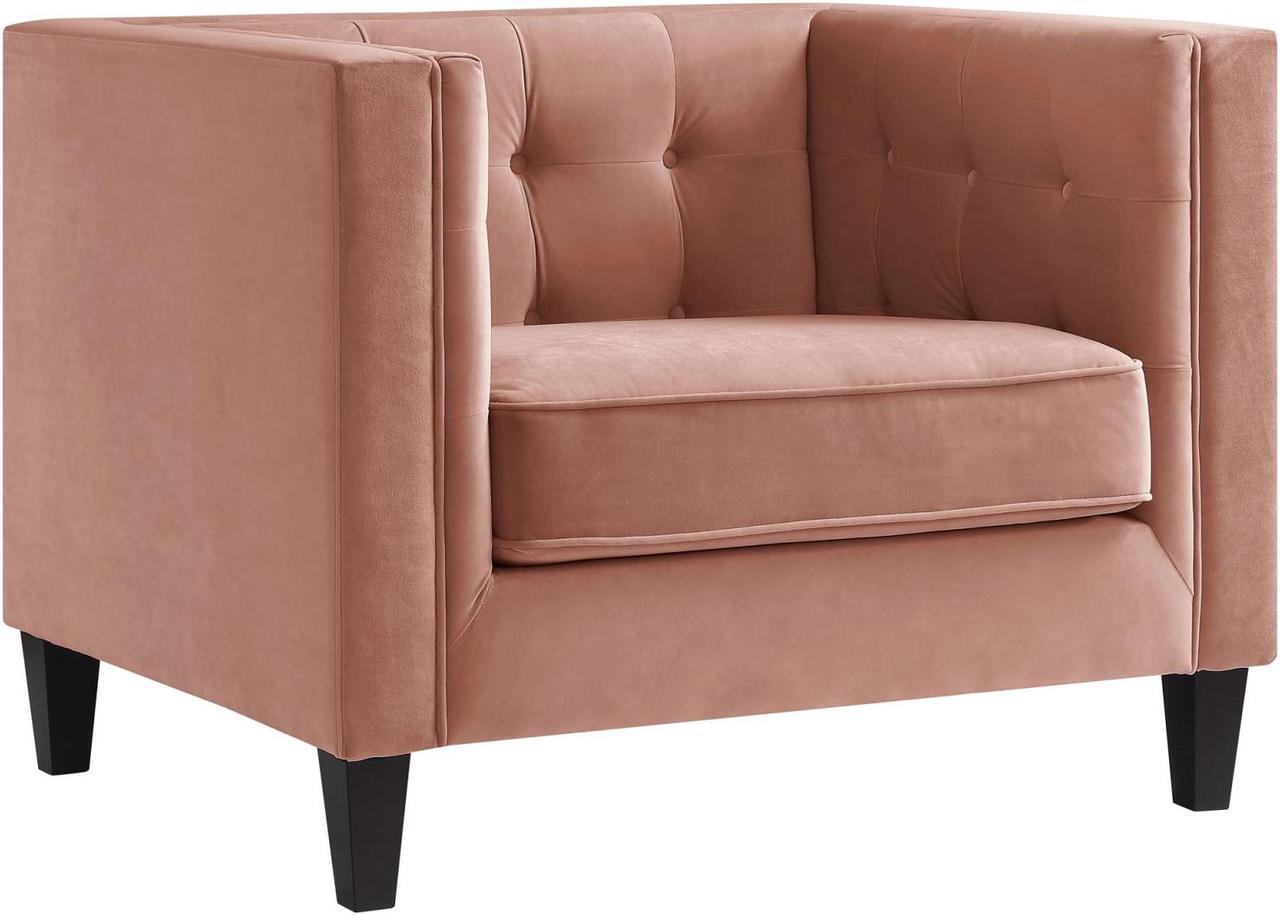 Alt view image 3 of 7 - Kenn Blush Velvet Club Chair or Sofa - Button Tufted | Espresso Tapered Leg | Square Arms | Inspired Home