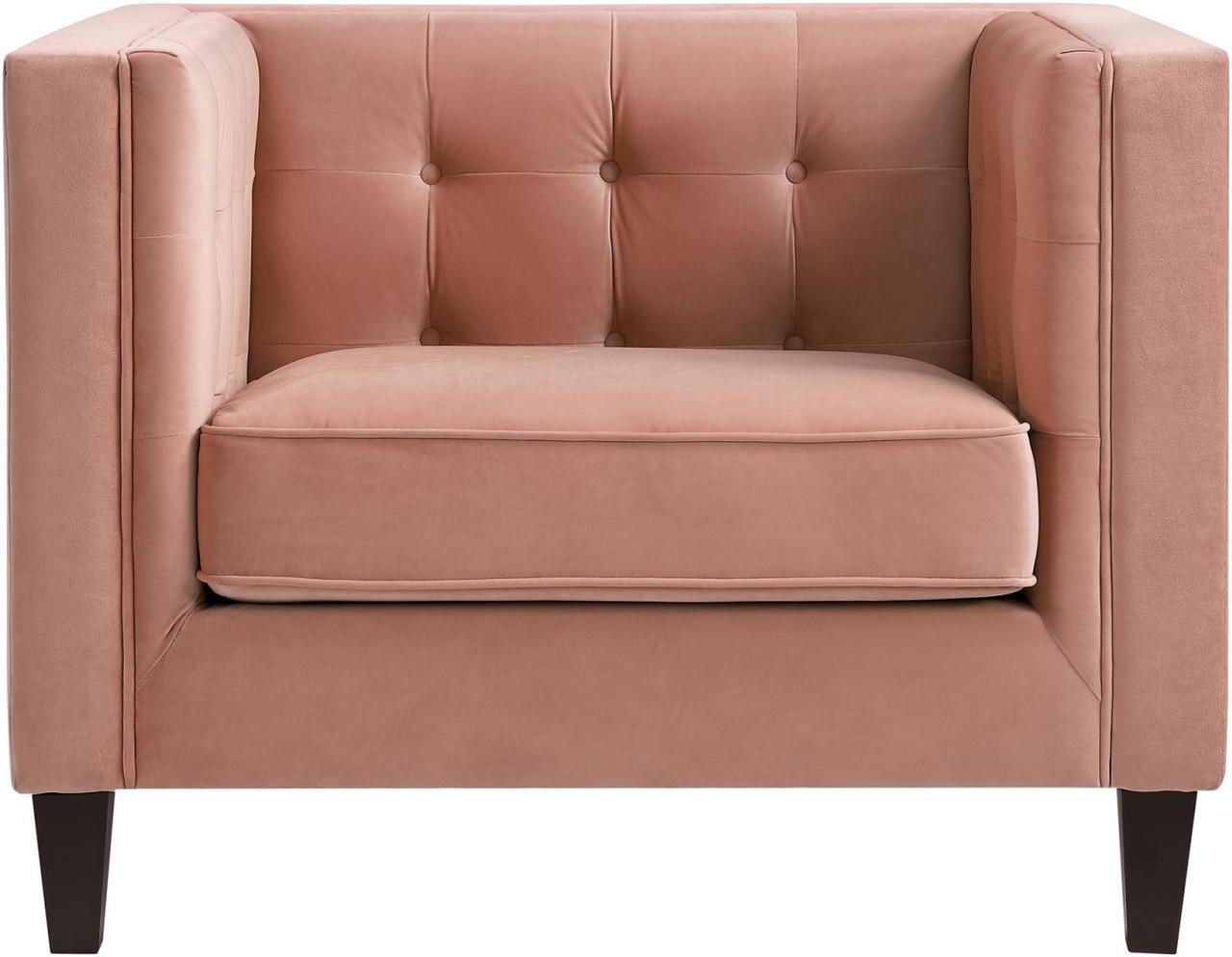 Alt view image 4 of 7 - Kenn Blush Velvet Club Chair or Sofa - Button Tufted | Espresso Tapered Leg | Square Arms | Inspired Home