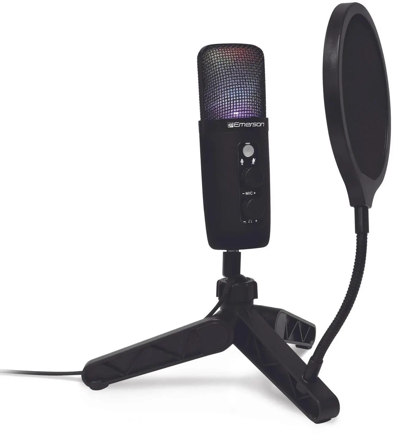 Alt view image 3 of 7 - Emerson USB Gaming and Streaming Condenser Microphone with LED Lighting