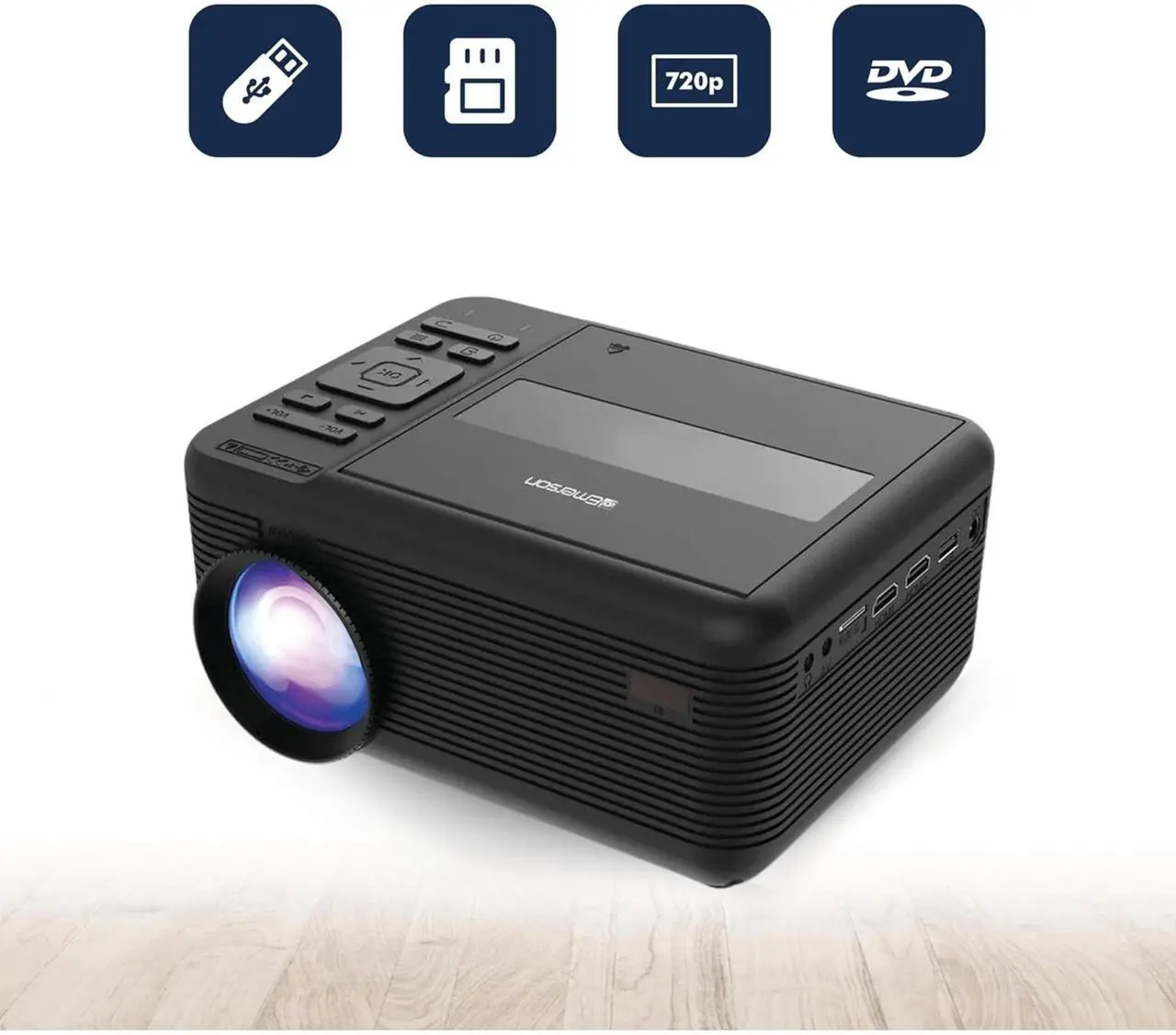 Alt view image 7 of 7 - Emerson 150" Home Theater LCD Projector Combo with Built-In DVD Player EVP-2501C (Black)