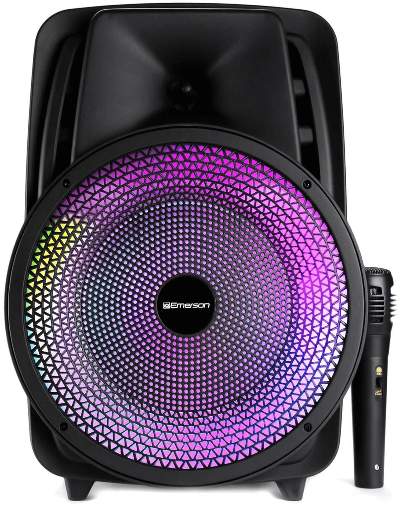 Main image of Emerson Portable 8" Bluetooth Party Speaker with FM Radio, Disco Light and Stand