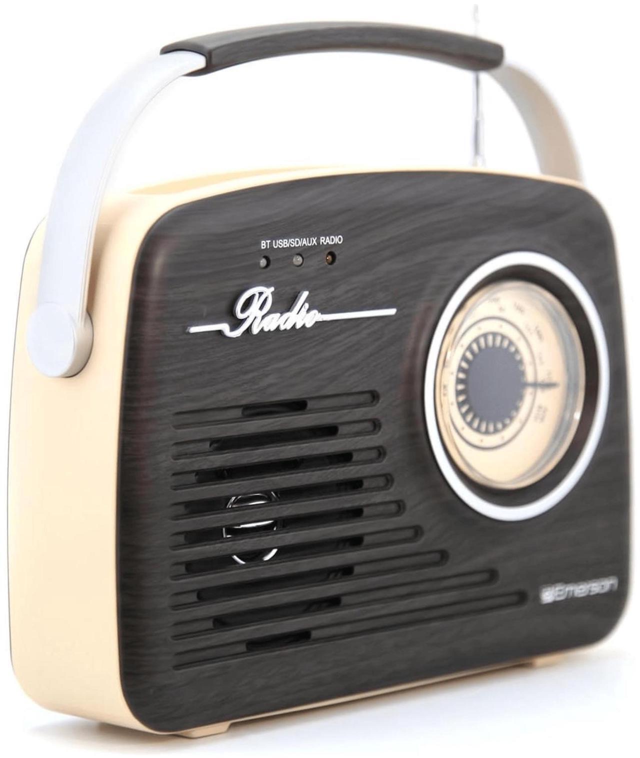 Alt view image 3 of 8 - Emerson EAS-3002-ES Portable Retro AM/FM Radio with Built-In Speaker and Rechargeable Battery - Espresso