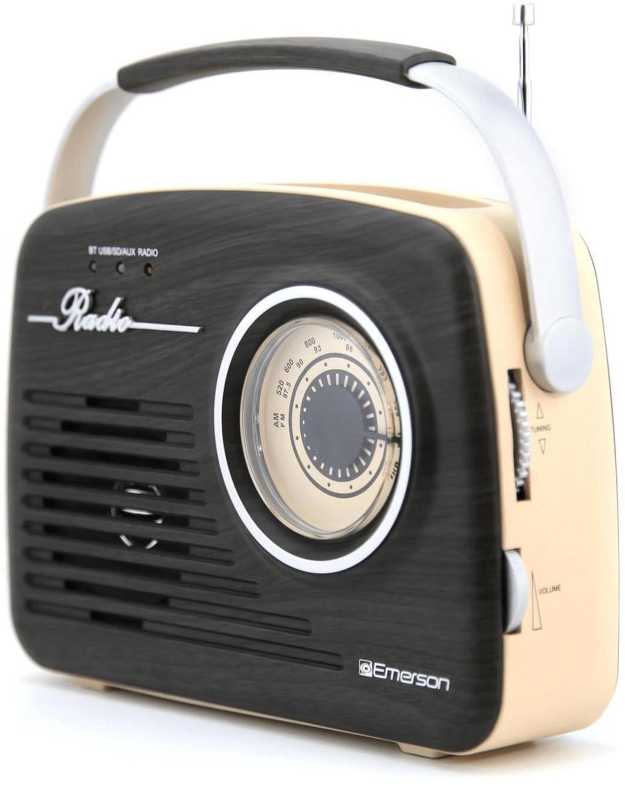 Alt view image 6 of 8 - Emerson EAS-3002-ES Portable Retro AM/FM Radio with Built-In Speaker and Rechargeable Battery - Espresso