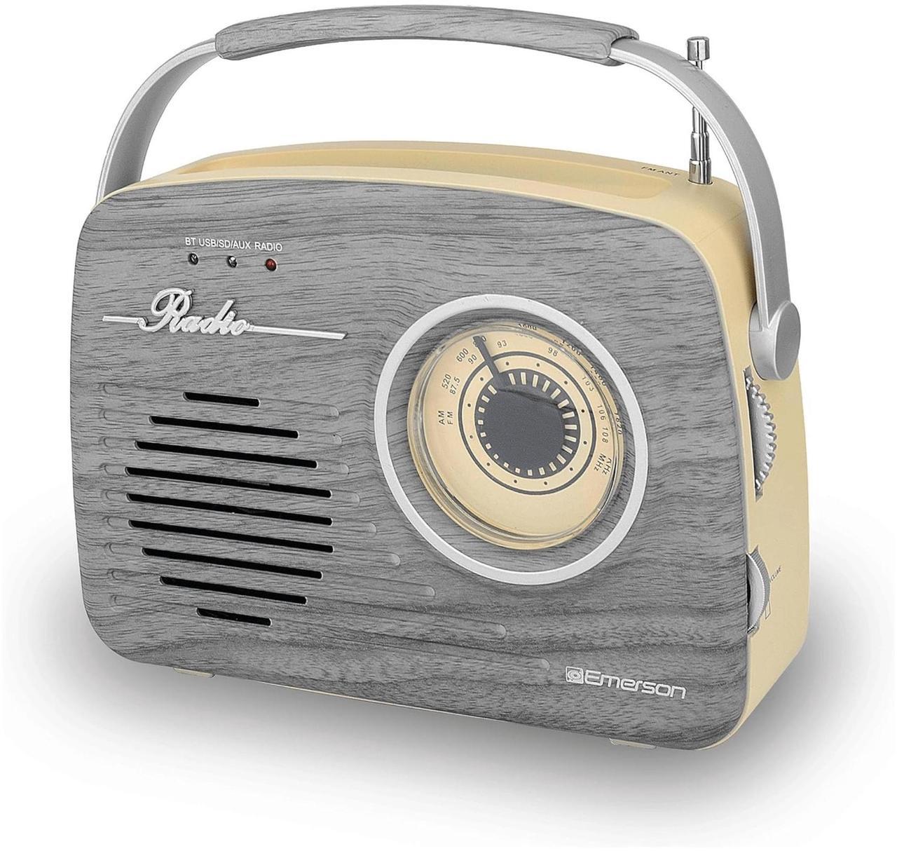 Alt view image 5 of 8 - Emerson EAS-3002-GR Portable Retro AM/FM Radio with Built-In Speaker and Rechargeable Battery - Grey