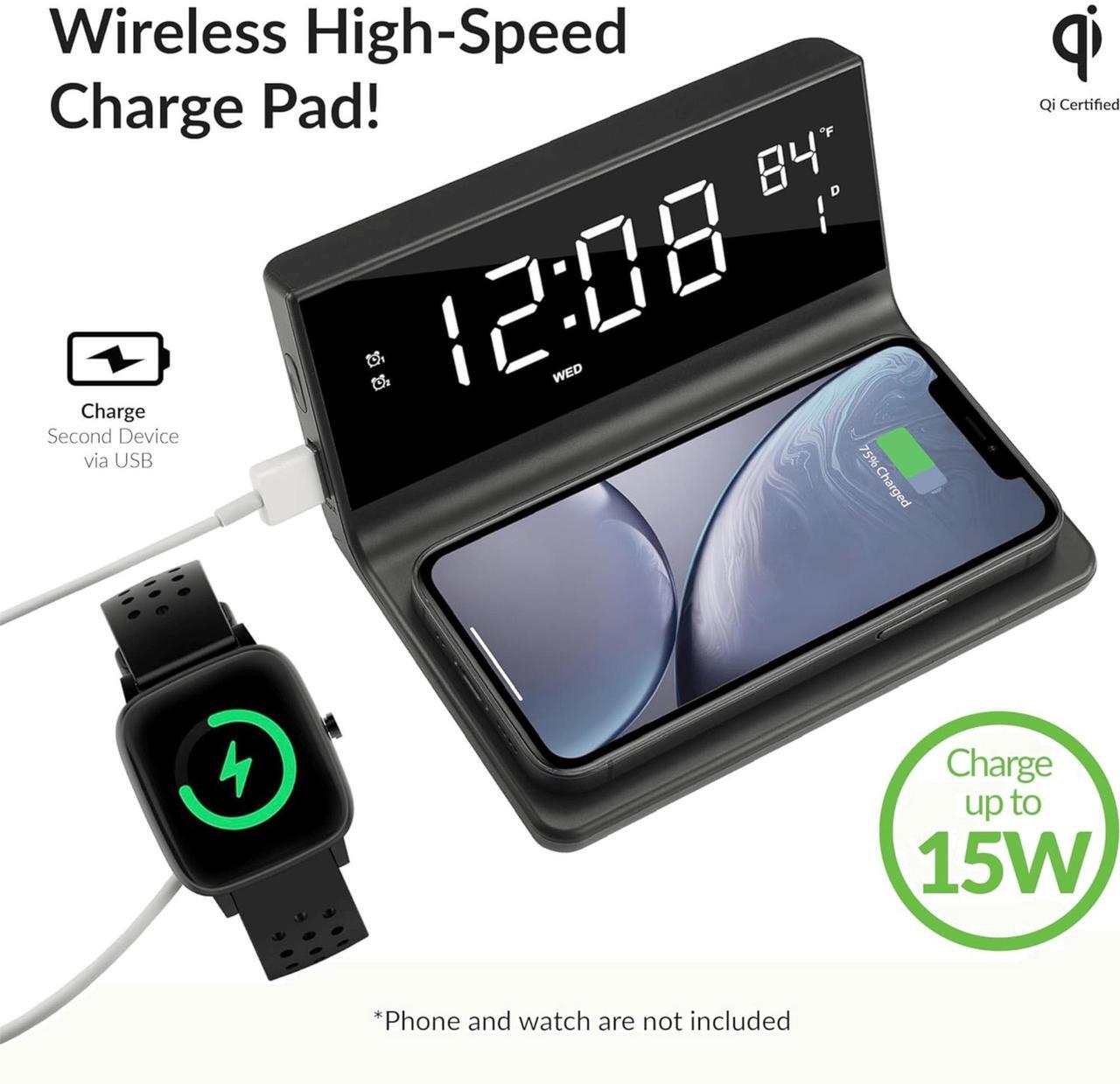 Alt view image 6 of 6 - Supersonic Dual Alarm Clock with 2-in-1 Wireless Charger