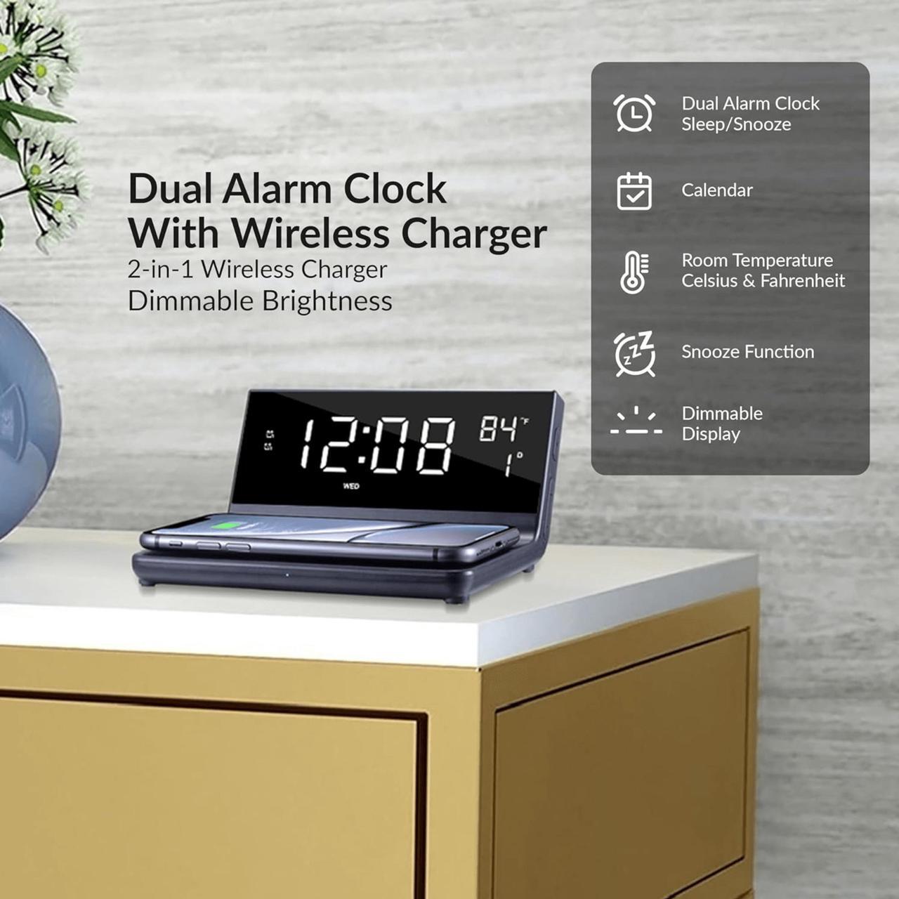 Alt view image 4 of 6 - Supersonic Dual Alarm Clock with 2-in-1 Wireless Charger