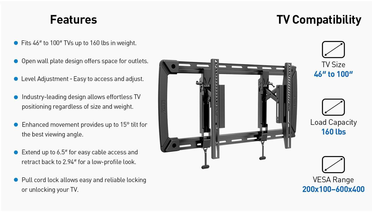 Alt view image 2 of 7 - ErgoAV Large Extend and Tilt Mount with Level Adjust for 40" to 100" TVs