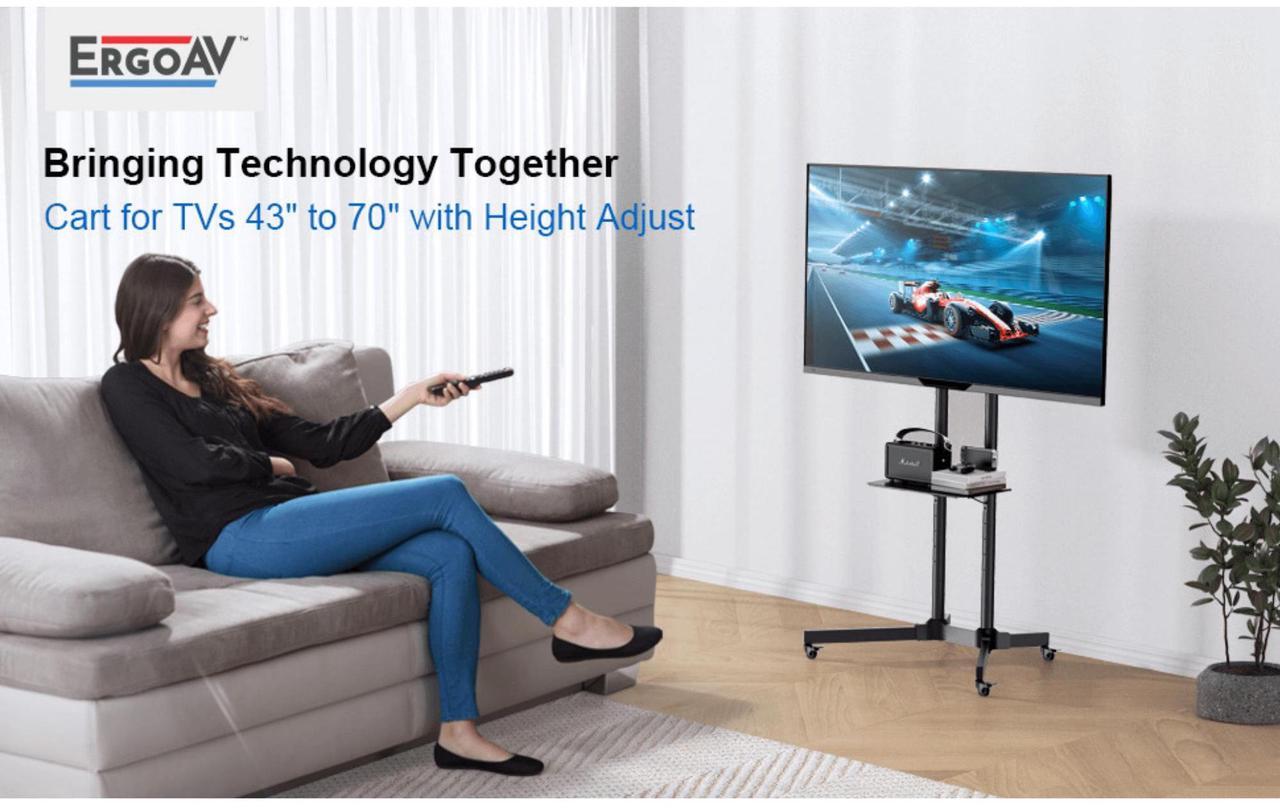 Alt view image 6 of 7 - ErgoAV Movable Height-Adjustable Cart for TVs 40" to 75"