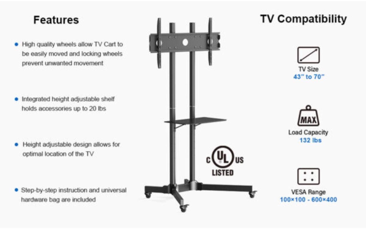 Alt view image 7 of 7 - ErgoAV Movable Height-Adjustable Cart for TVs 40" to 75"