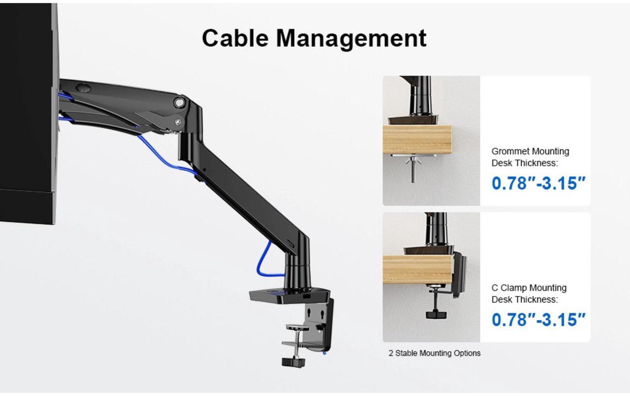 Alt view image 4 of 7 - ErgoAV Gas Spring Desk Mount for Single Monitors 13" to 34" and up to 26lbs