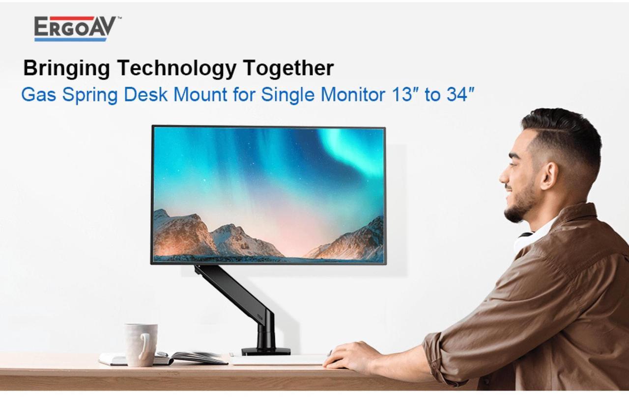 Alt view image 3 of 7 - ErgoAV Gas Spring Desk Mount for Single Monitors 13" to 34" and up to 26lbs