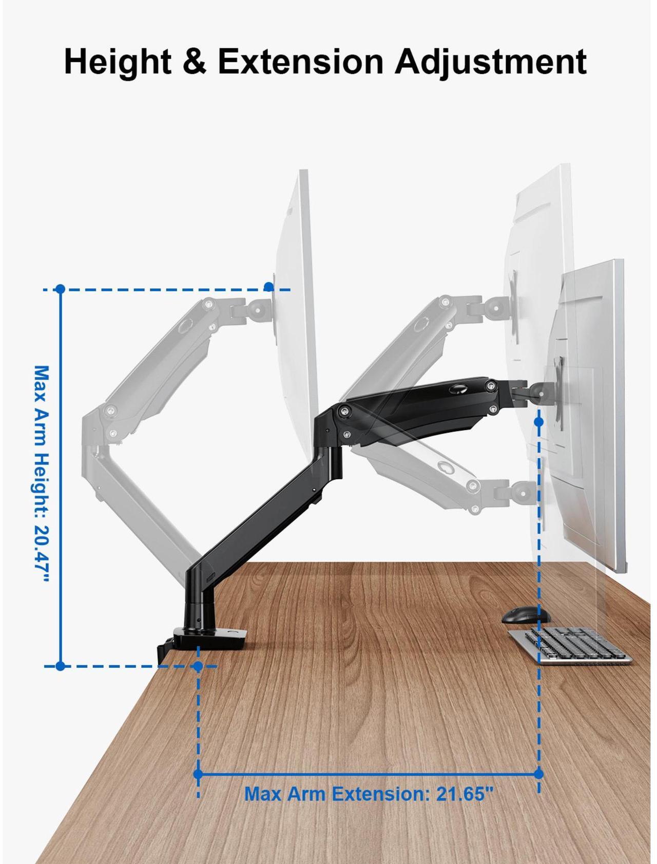 Alt view image 2 of 7 - ErgoAV Gas Spring Desk Mount for Single Monitors 13" to 34" and up to 26lbs