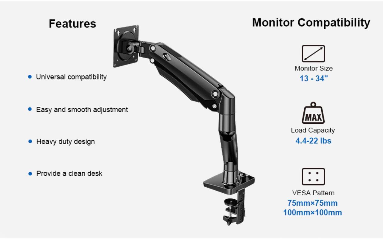 Alt view image 2 of 7 - ErgoAV ErgoLink Motion Desk Mount for Single Monitors up to 34" and 22 lbs