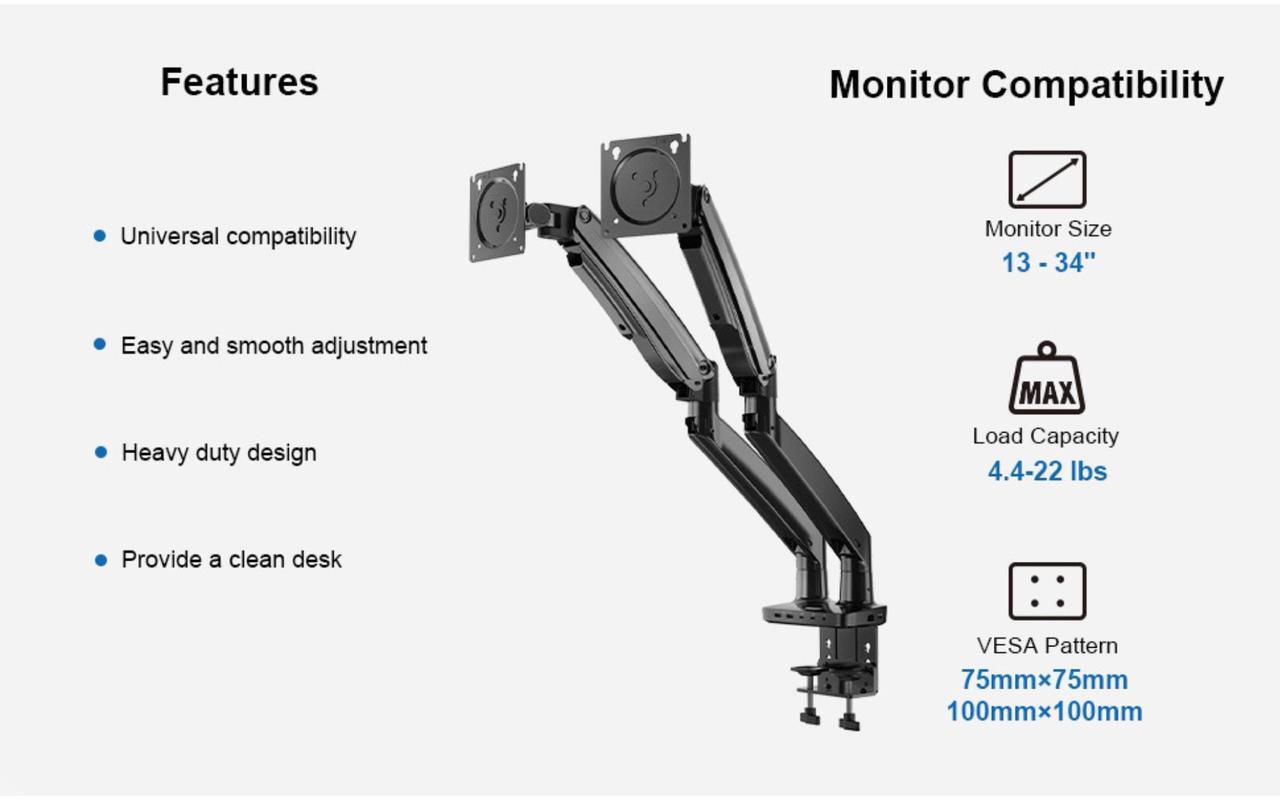 Alt view image 2 of 7 - ErgoAV ErgoLink Motion Desk Mount for Dual Monitors up to 34" and 22 lbs