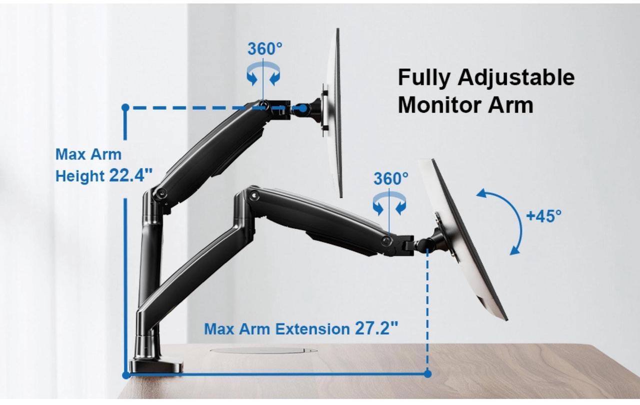 Alt view image 5 of 7 - ErgoAV ErgoLink Motion Desk Mount for Dual Monitors up to 34" and 22 lbs