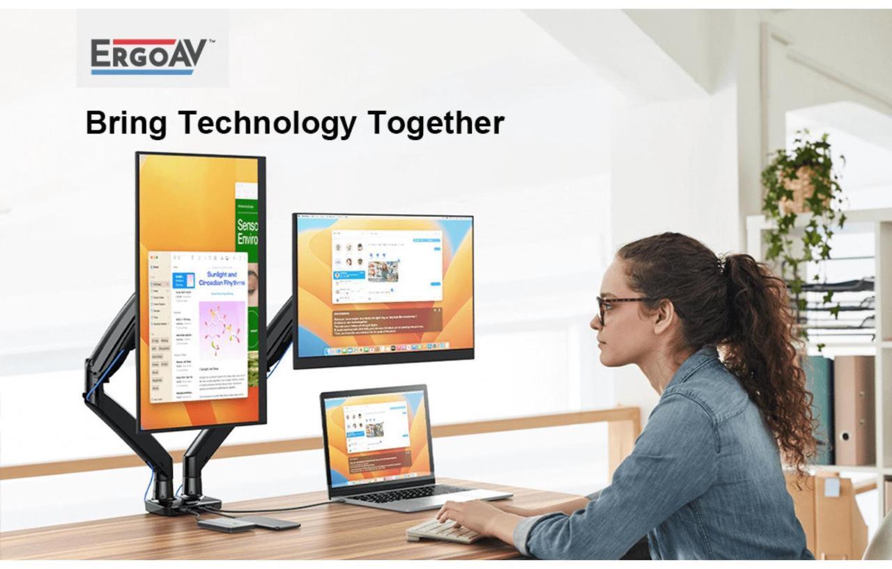 Alt view image 6 of 7 - ErgoAV ErgoLink Motion Desk Mount for Dual Monitors up to 34" and 22 lbs