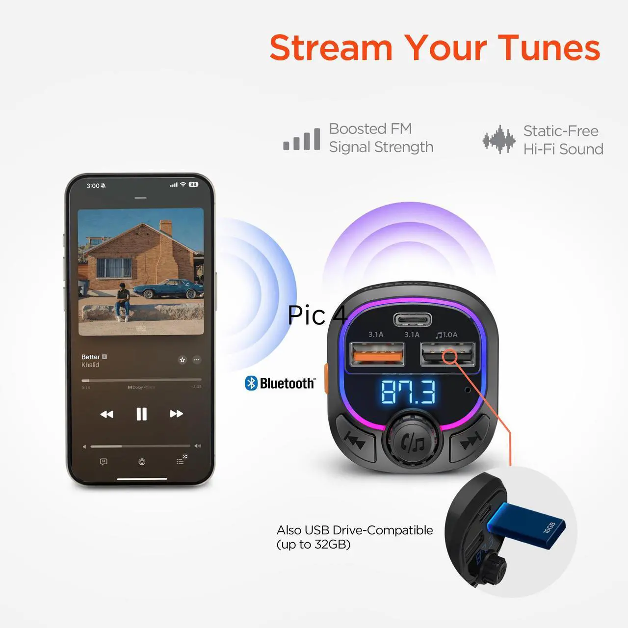 Alt view image 4 of 7 - HyperGear IntelliCast Road FM Transmitter Car Charger