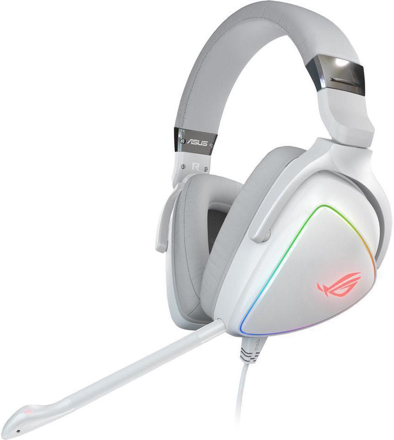 ASUS ROG Delta White Edition USB / USB-C Connector Circumaural RGB Gaming Headset with Hi-Res ESS Quad-DAC, USB-C Connector for PCs and Mobile Gaming