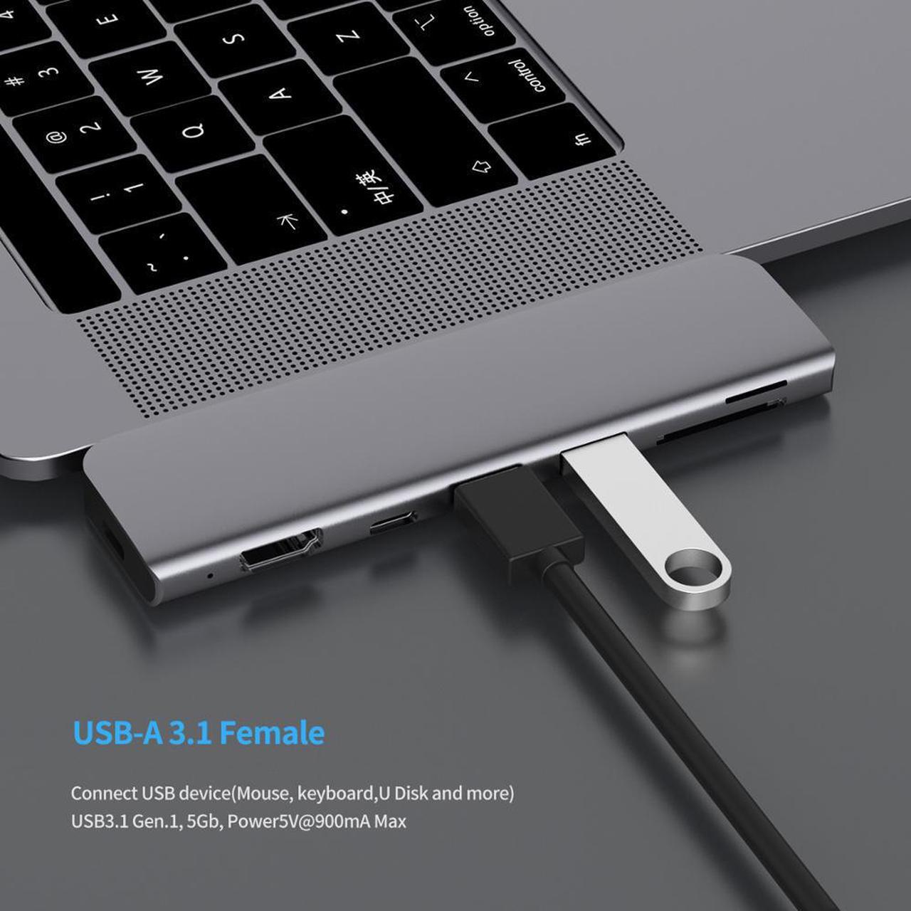 Alt view image 4 of 5 - 3.1 Type-C Hub To Adapter 4K Thunderbolt 3 C Hub with Hub 3.0 TF SD Reader Slot PD for MacBook Pro/Air 2018/2019