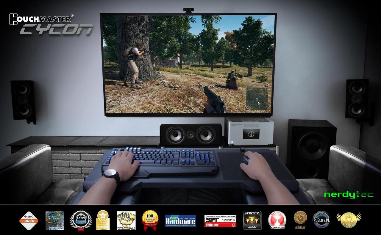 Alt view image 2 of 10 - Couchmaster CYCON - Couch Gaming Lapboard/Lapdesk for Keyboard/Mouse (PC / PS4 / XboxOne) incl. Ergonomic Cushions, Mousepad, 5m Cable (Black Edition)
