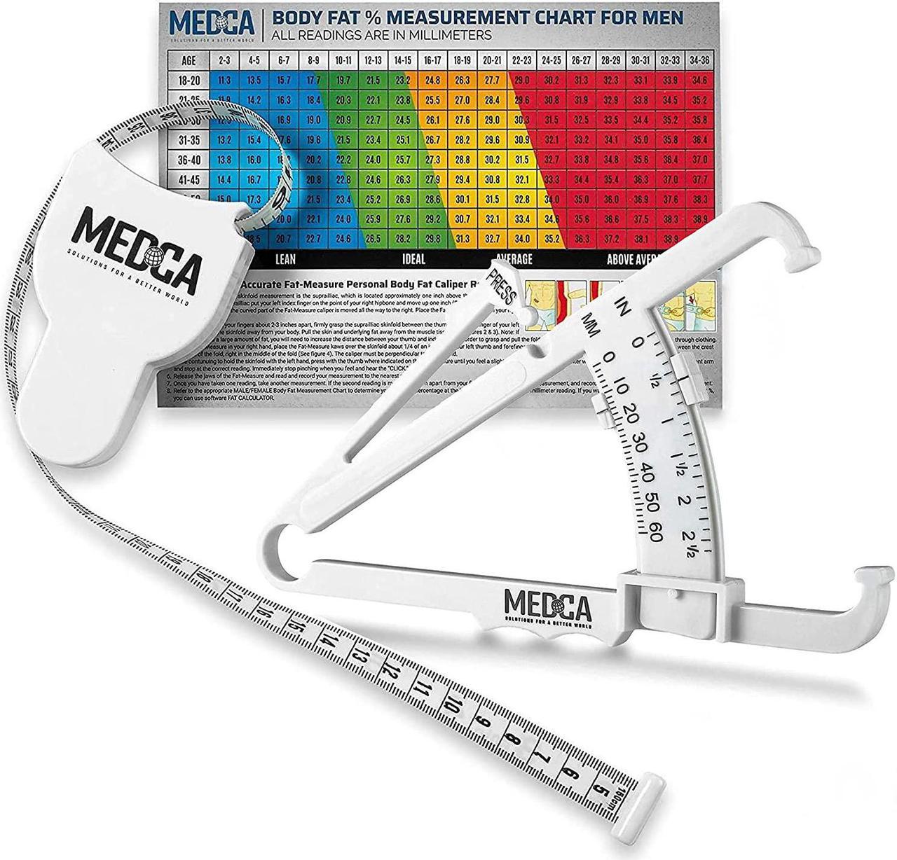 Main image of Body Fat Caliper and Measuring Tape for Body - Skinfold Calipers and Body Fat Tape Measure Tool for Accurately Measuring BMI Skin Fold Fitness and Weight-Loss (White)