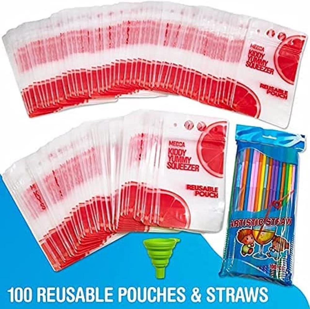 Alt view image 5 of 7 - New Reusable Drink Pouches- 100 Clear Drink Bags+100 Straws Double Zipper Reusable Smoothie Juice, Clear Zipper Pouch Storage with No Leaks, Environmentally Friendly& BPA Free,( 201 Piece Set)