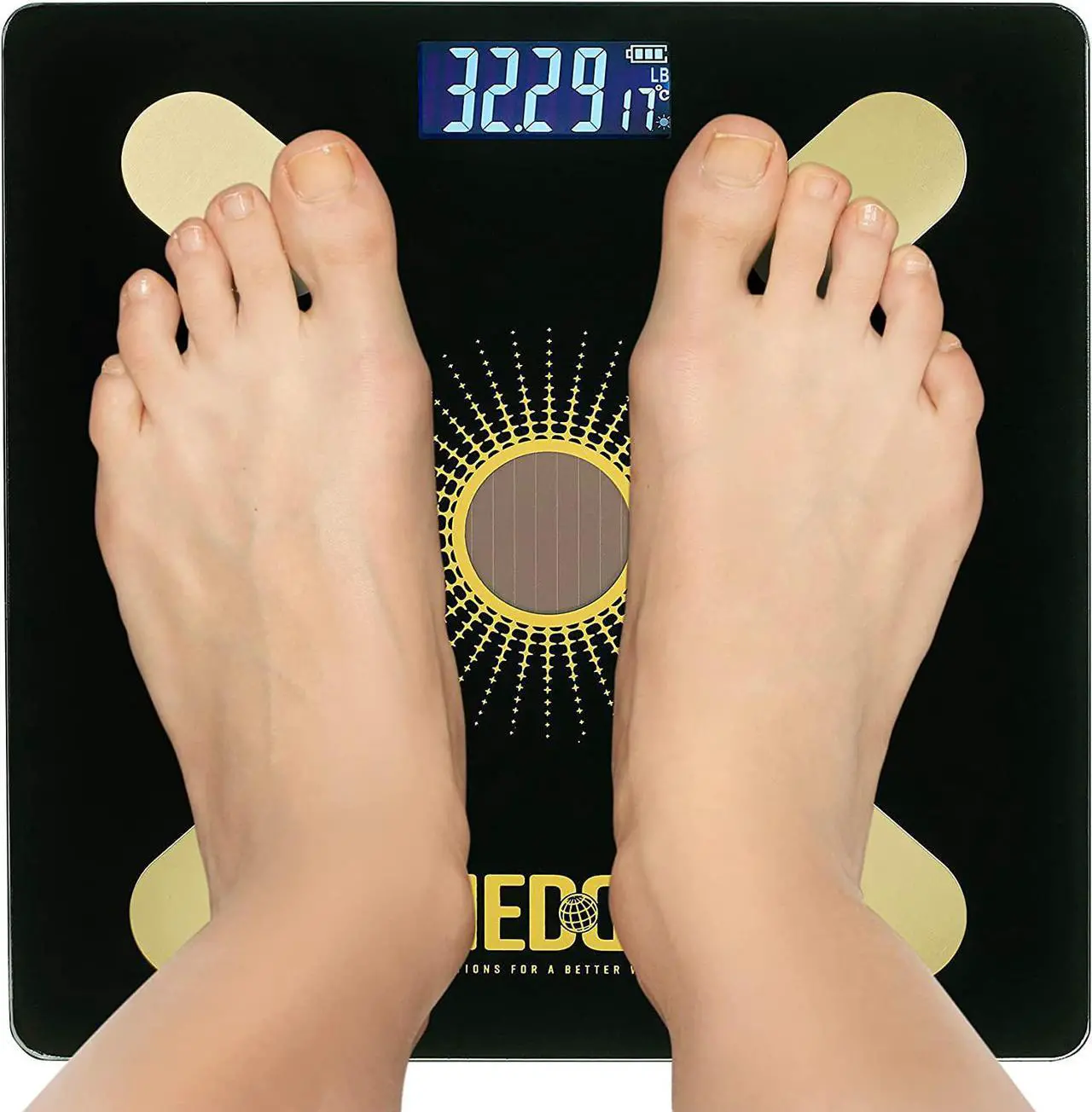 Alt view image 5 of 7 - Body Fat Scale - Smart Digital Solar Powered Glass Bathroom Scale Measures, Tracks and Analyzes Weight Fat Loss BMI Body Composition and More Monitor Your Progress with Smartphone App