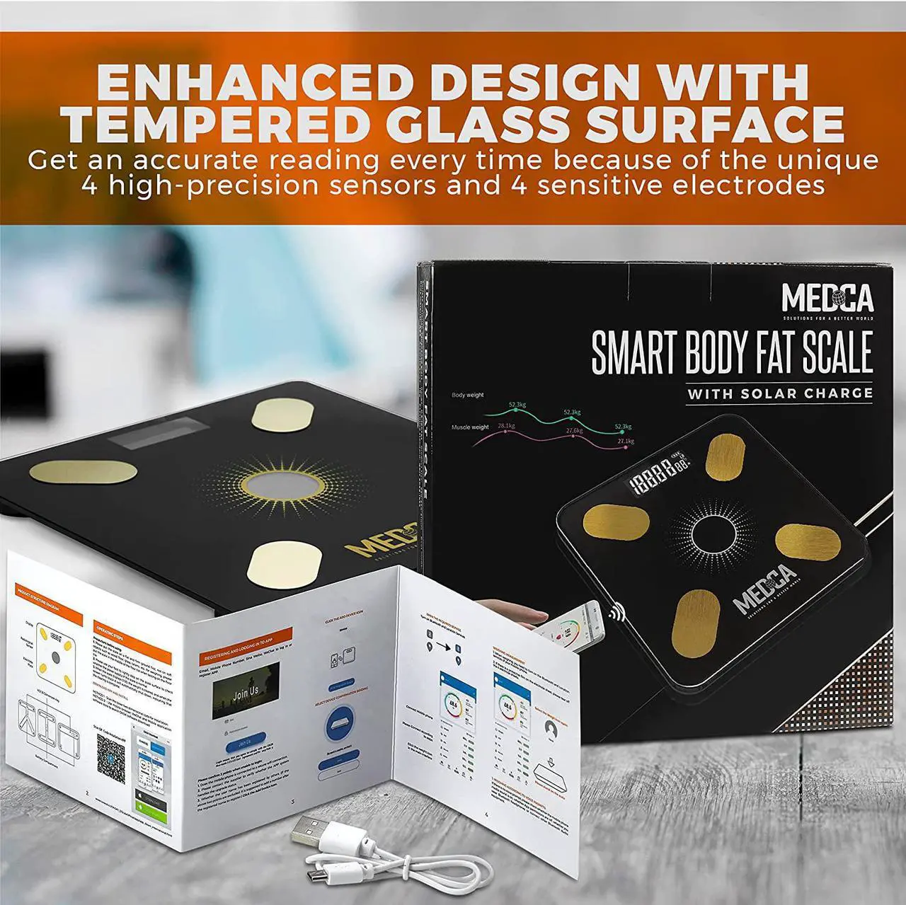 Alt view image 6 of 7 - Body Fat Scale - Smart Digital Solar Powered Glass Bathroom Scale Measures, Tracks and Analyzes Weight Fat Loss BMI Body Composition and More Monitor Your Progress with Smartphone App