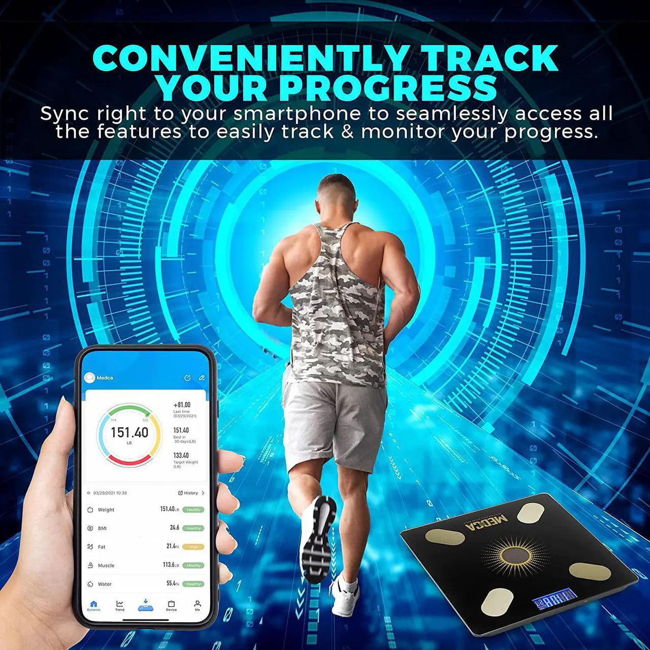Alt view image 7 of 7 - Body Fat Scale - Smart Digital Solar Powered Glass Bathroom Scale Measures, Tracks and Analyzes Weight Fat Loss BMI Body Composition and More Monitor Your Progress with Smartphone App