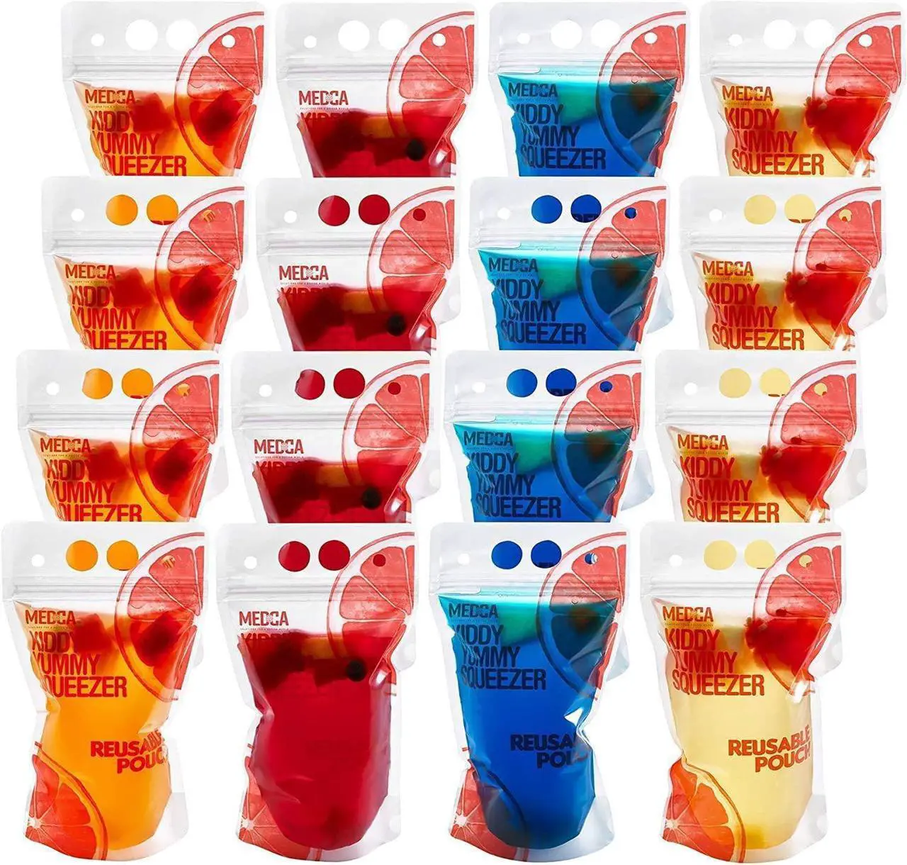 Alt view image 2 of 7 - Reusable Drink Pouches - (402 Piece Set) 200 Clear Drink Bags + 200 Straws - 16 oz BPA Free - Double Zipper Reusable Smoothie Juice, Clear Zipper Pouch Storage with No Leaks, Environmentally Friendly