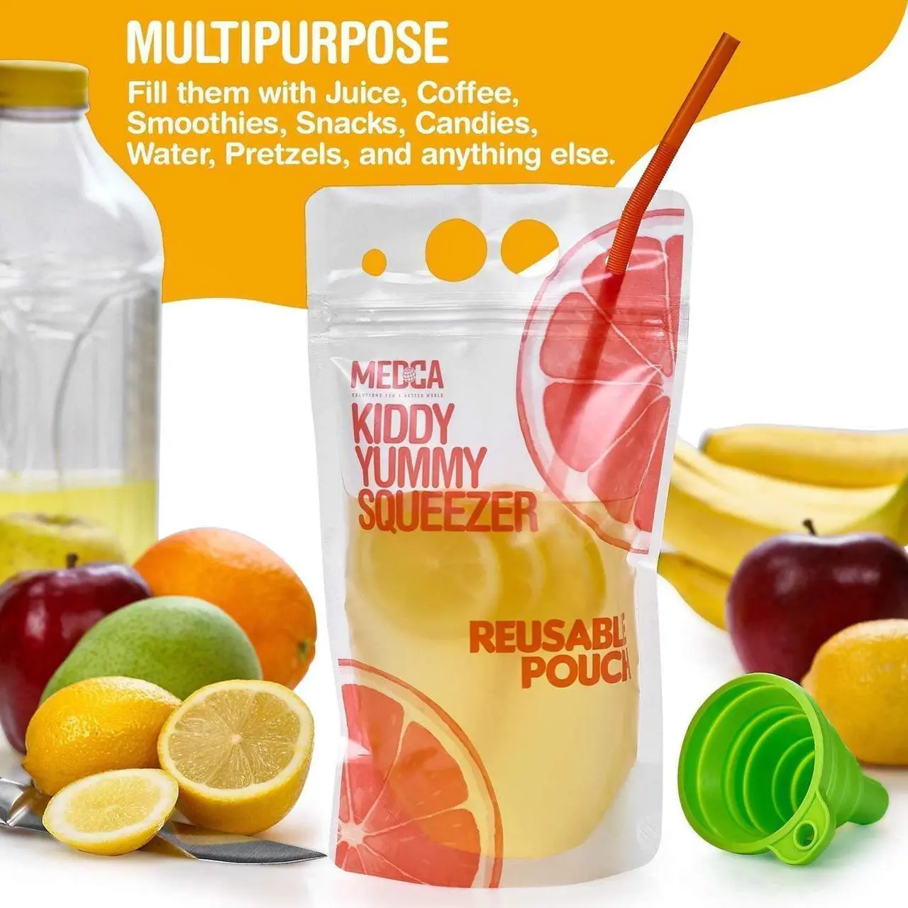 Alt view image 5 of 7 - Reusable Drink Pouches - (402 Piece Set) 200 Clear Drink Bags + 200 Straws - 16 oz BPA Free - Double Zipper Reusable Smoothie Juice, Clear Zipper Pouch Storage with No Leaks, Environmentally Friendly