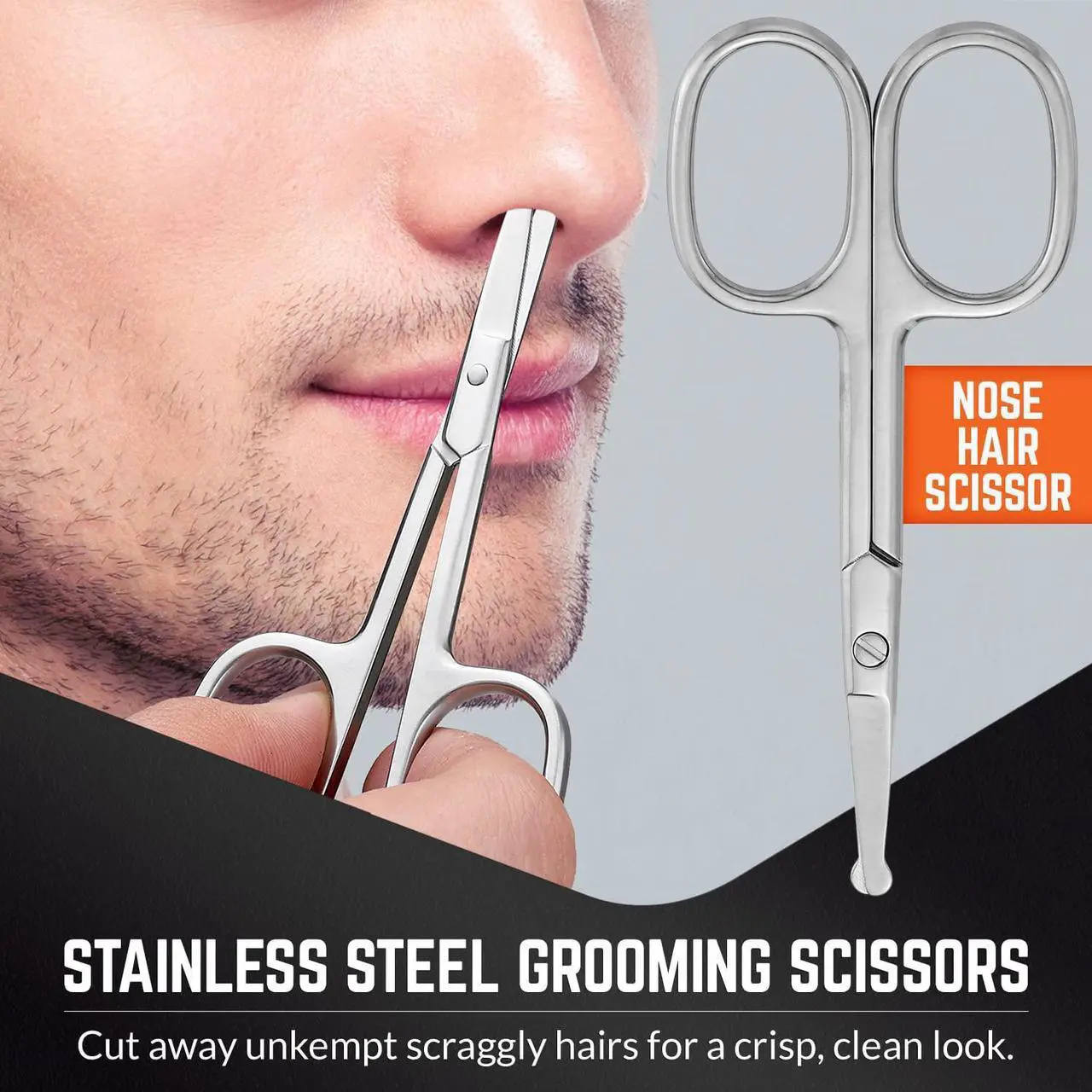 Alt view image 2 of 8 - Stainless Steel Grooming Scissors - Eyebrow Scissor, Beard & Mustache Trimming Set, Small Curved & Rounded Tip Facial Hair Trimmer Kit for A Much Safer Ear, Nose Hair Clipper for Men & Travel Case