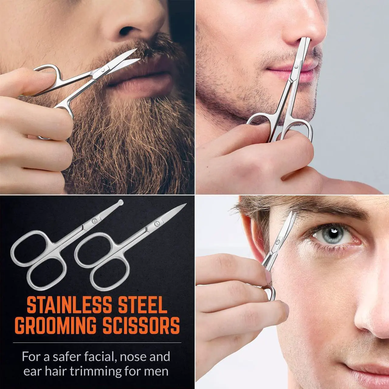 Alt view image 6 of 8 - Stainless Steel Grooming Scissors - Eyebrow Scissor, Beard & Mustache Trimming Set, Small Curved & Rounded Tip Facial Hair Trimmer Kit for A Much Safer Ear, Nose Hair Clipper for Men & Travel Case