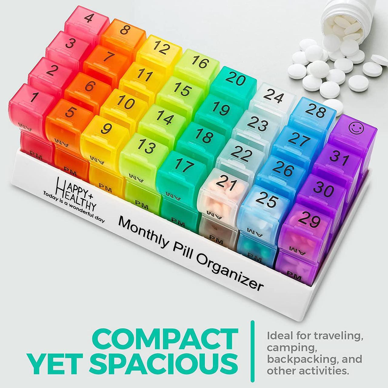 Alt view image 6 of 7 - Monthly Pill Organizer - Am/Pm Daily Pill Organizer 32 Compartments for Each Day, Pill Dispenser and Dispenser Caddy That Helps You Organize Your Life, Perfect for Supplements and Medication by MEDca