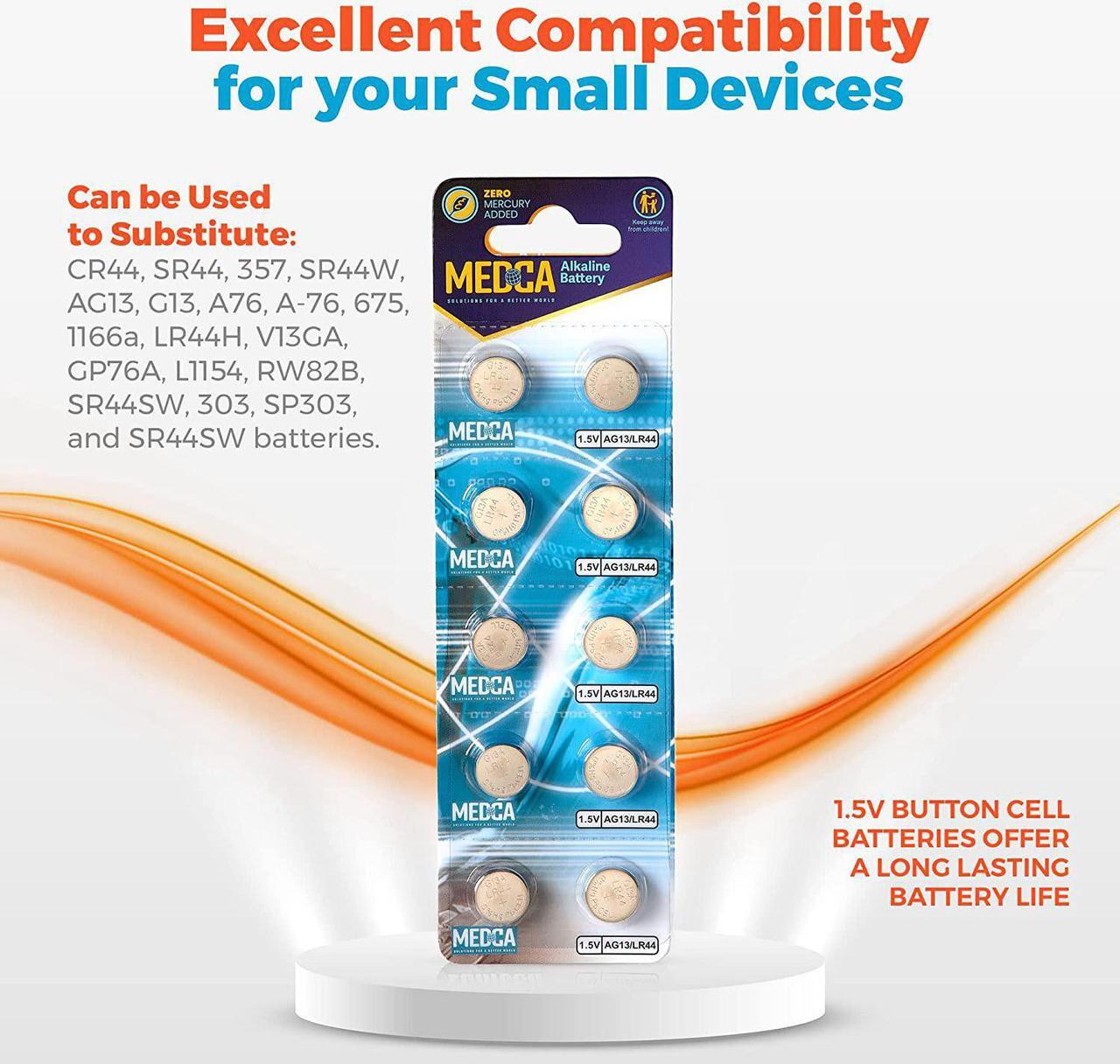 Alt view image 3 of 7 - MEDca LR44 Batteries 120 Count P/k 1.5V Alkaline Hearing Aids Amplifiers