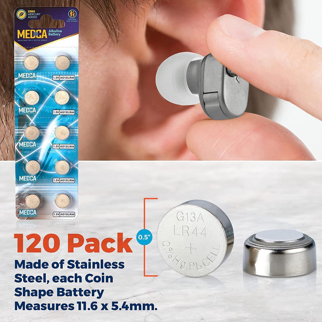 Alt view image 6 of 7 - MEDca LR44 Batteries 120 Count P/k 1.5V Alkaline Hearing Aids Amplifiers