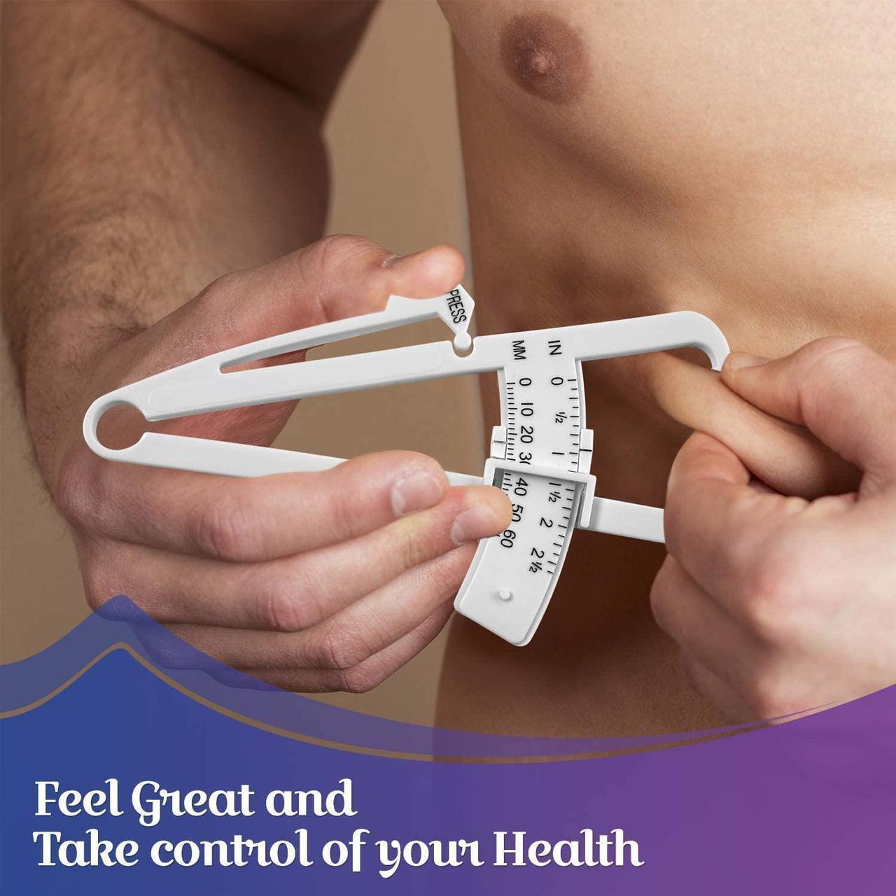 Alt view image 3 of 7 - Body Fat Caliper and Measuring Tape for Body - Skinfold Calipers and Body Fat Tape Measure Tool for Accurately Measuring BMI Skin Fold Fitness and Weight-Loss (White)