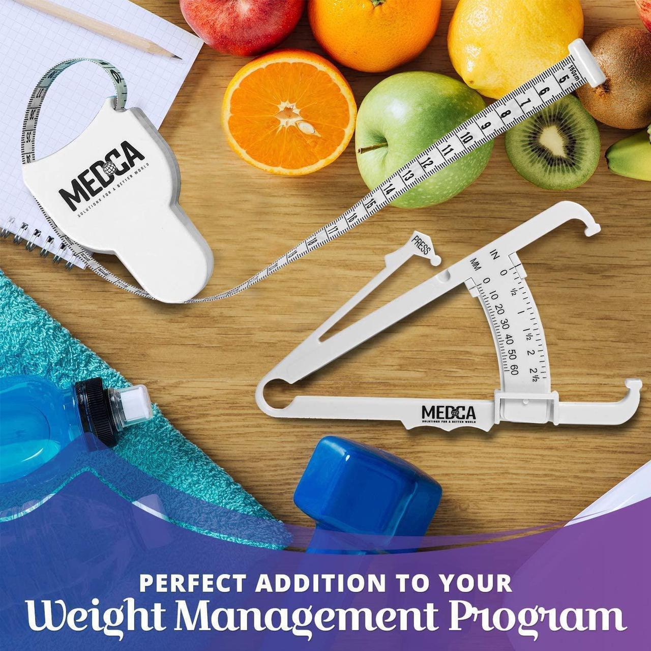Alt view image 7 of 7 - Body Fat Caliper and Measuring Tape for Body - Skinfold Calipers and Body Fat Tape Measure Tool for Accurately Measuring BMI Skin Fold Fitness and Weight-Loss (White)