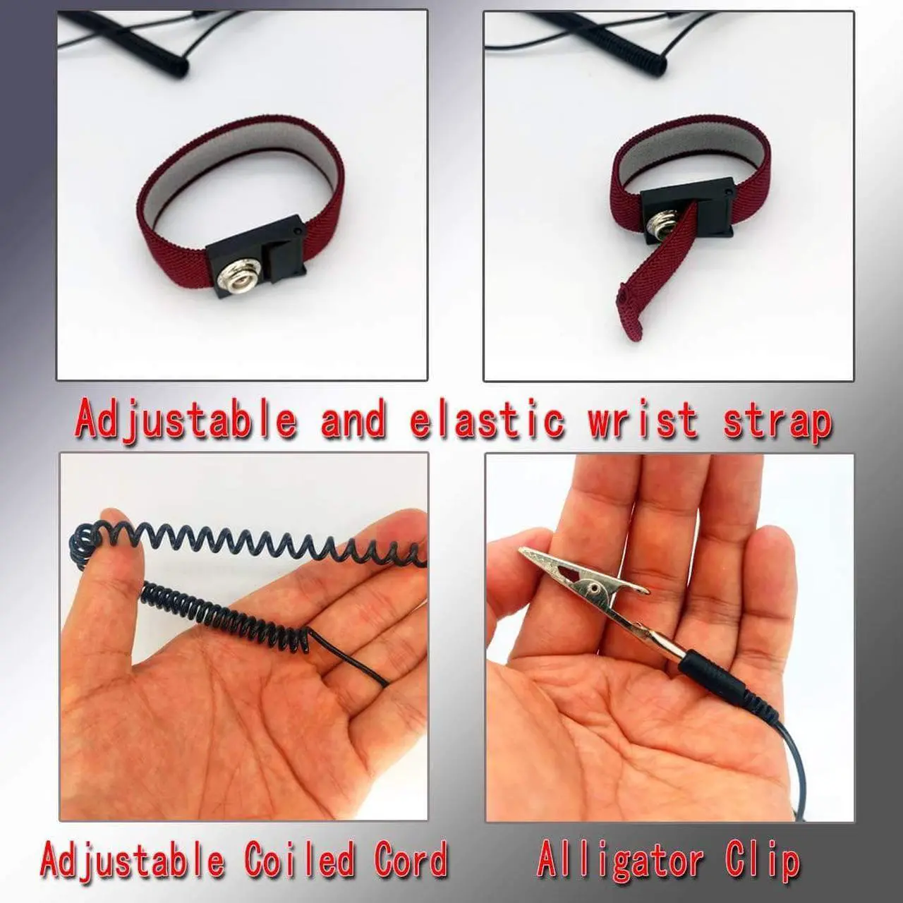 Alt view image 3 of 5 - Anti Static Wrist Strap, Strap Anti Shock Wristband Bracelet with Grounding Wire, Alligator Clip, Extendable Long Cord (Marron)