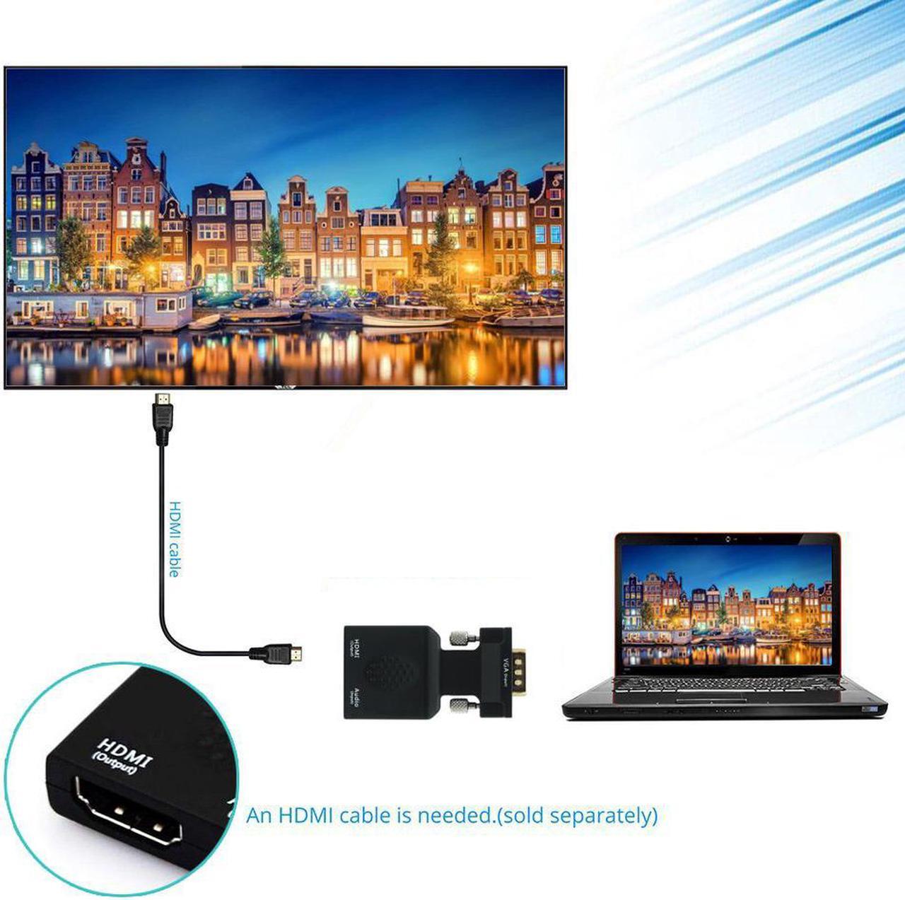 Alt view image 4 of 6 - VGA to HDMI Adapter/Converter with Audio (Old PC to New TV/Monitor with HDMI), Aigrous Male VGA to HDMI Video Adapter for TV, Computer, Projector with Audio 3.5mm Audio Cable Included