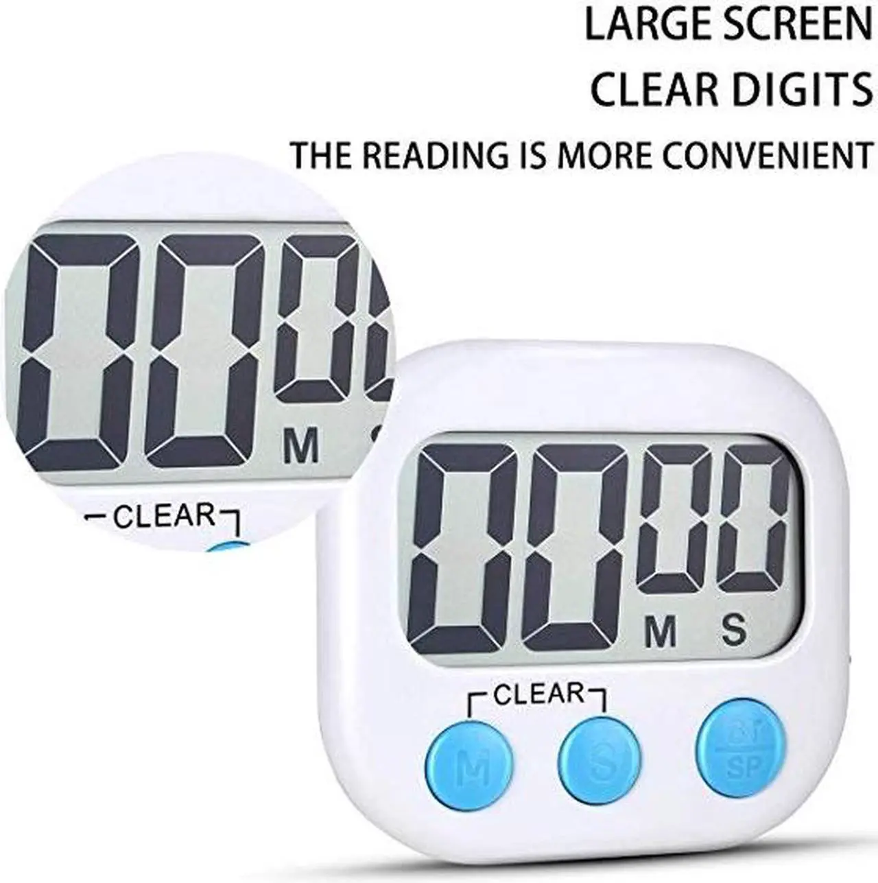 Alt view image 2 of 6 - Aigrous Kitchen Timer (Upgraded),2-Pack No Frills Simple Operation, Big Digits, Loud Alarm, Magnetic Backing, Stand, White