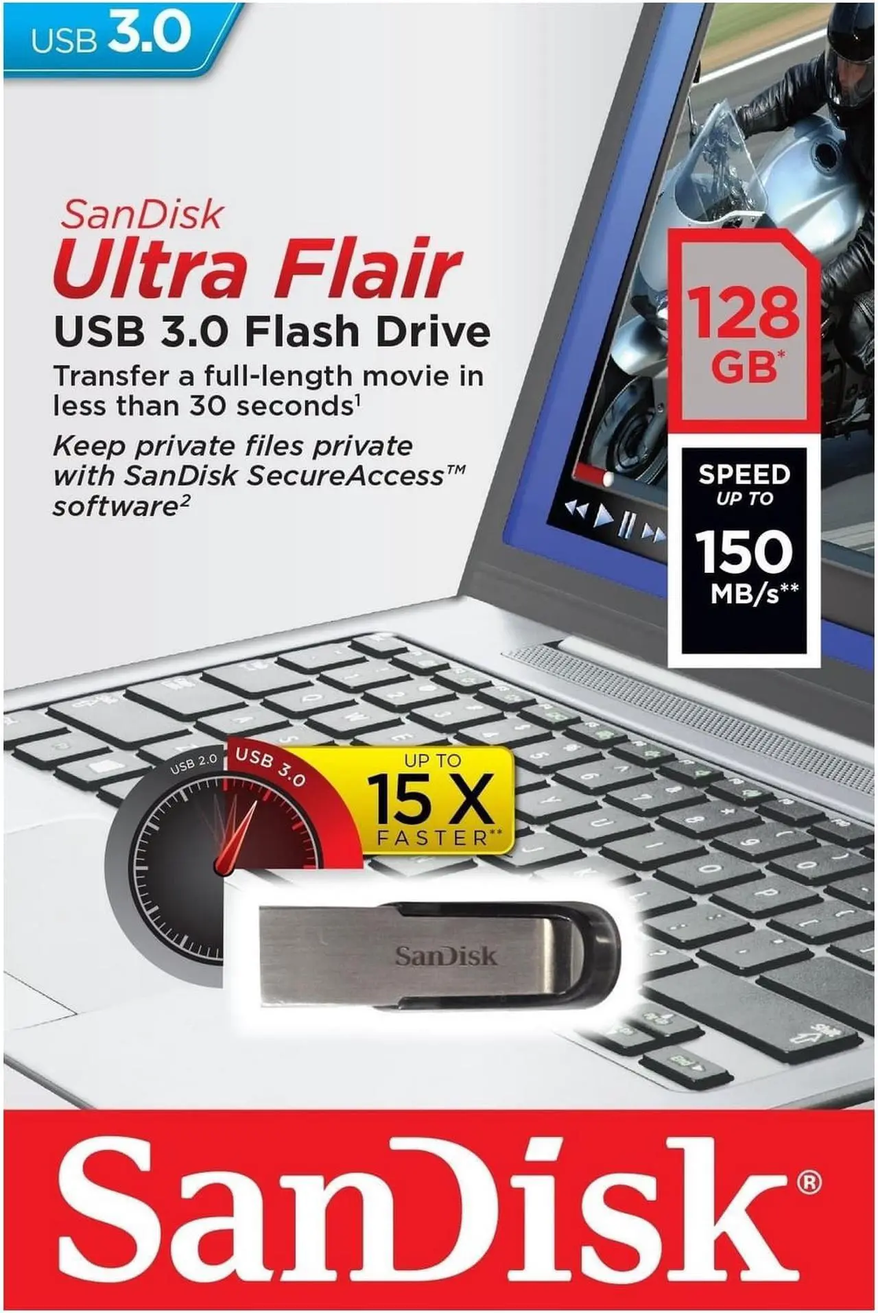 Alt view image 7 of 7 - SanDisk Ultra Flair 128GB USB 3.0 Flash Drive - SDCZ73-128G-G46