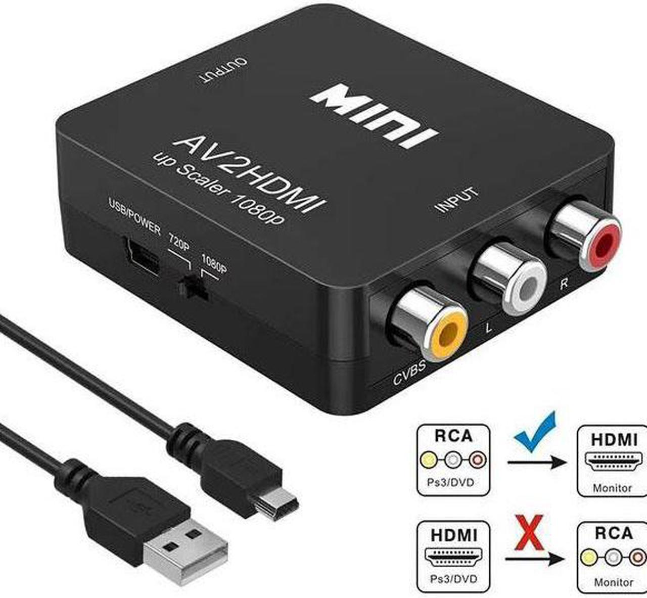 RCA to HDMI Converter, WPIT 1080P AV to HDMI RCA Composite CVBS Video Audio Converter Adapter Supporting PAL/NTSC for Xbox/PS2/Wii/SNES/N64/VHS/VCR/DVD (Black)